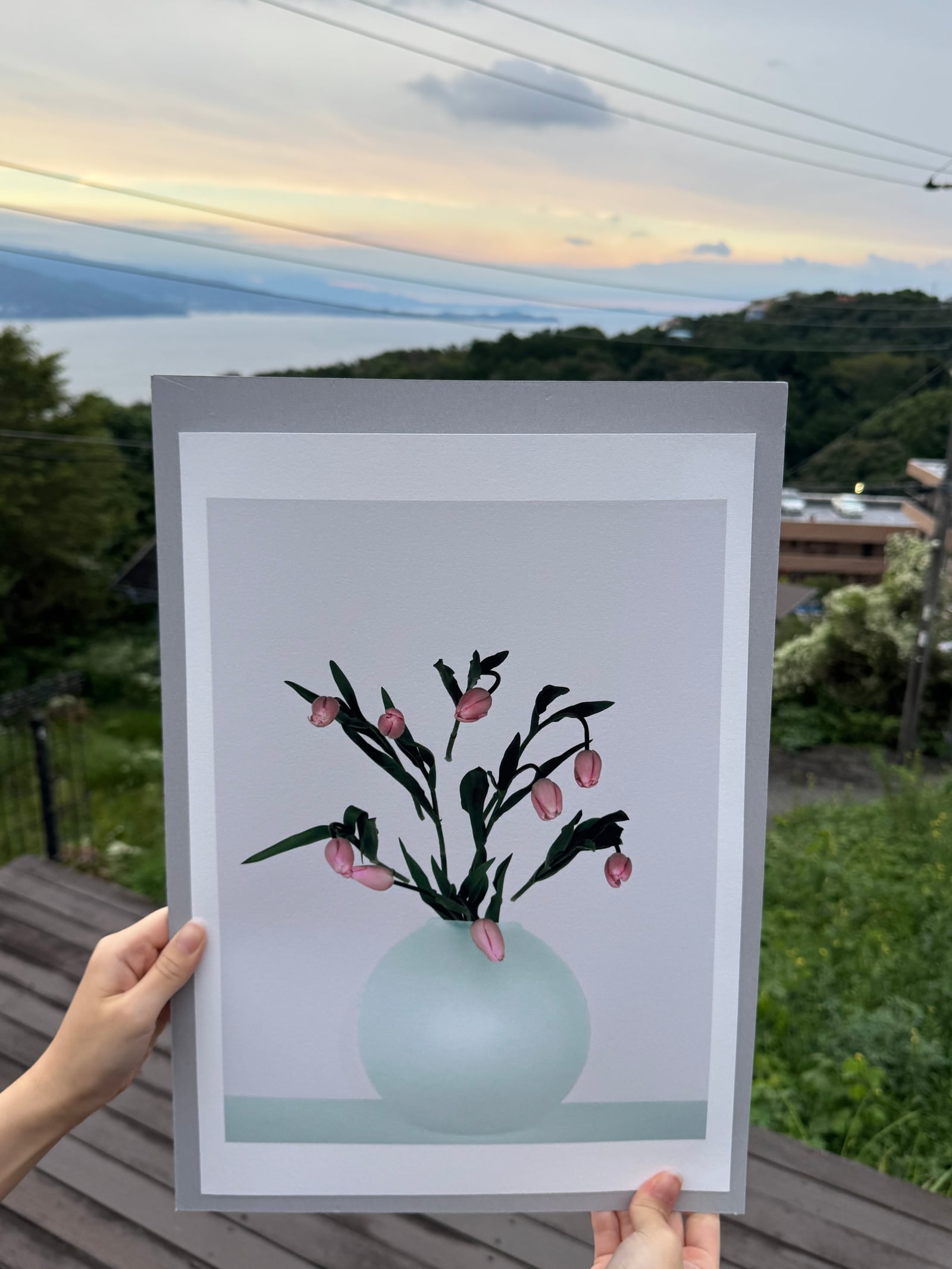 The A2 print held up over Sagami Bay at dusk